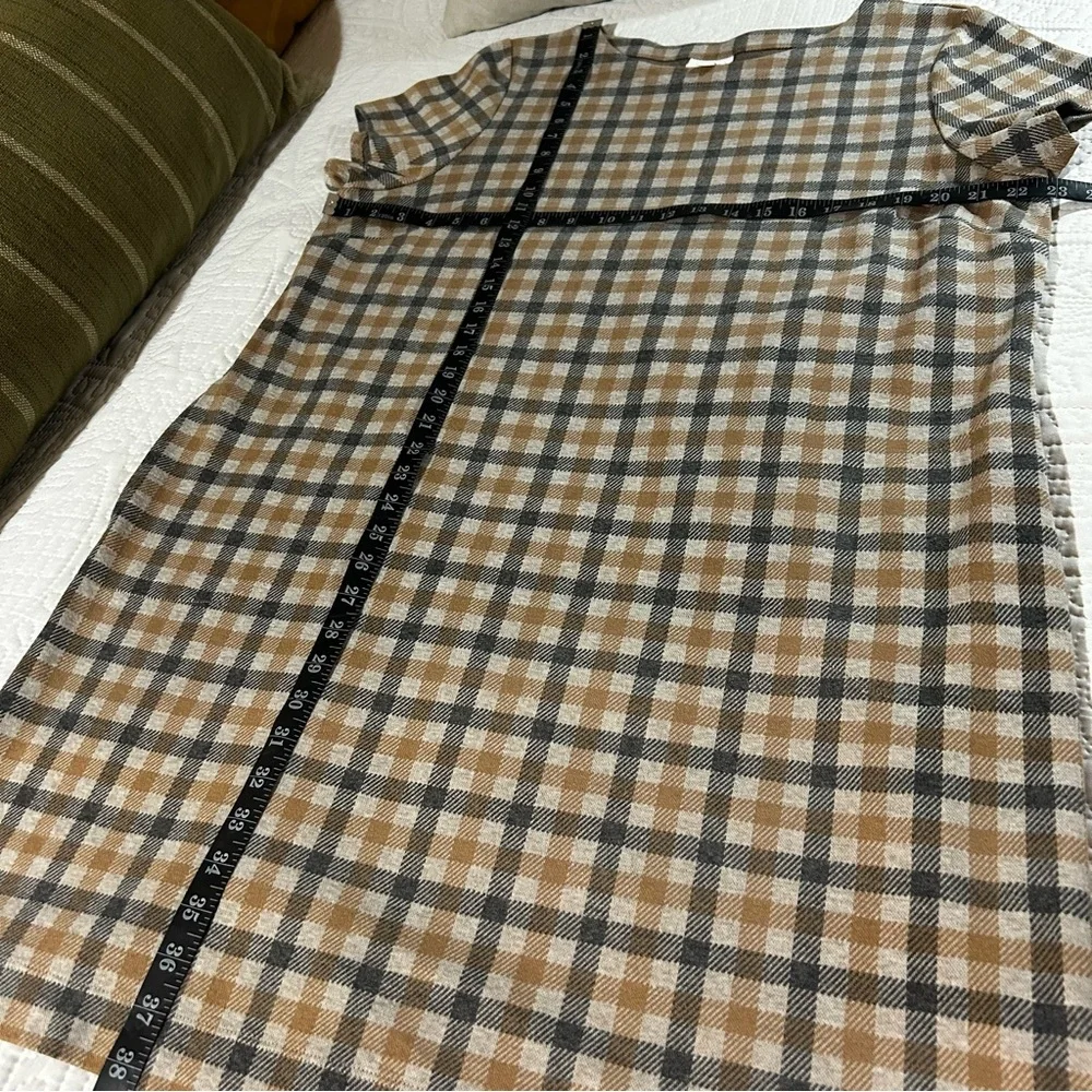 J. Jill Plaid Short Sleeve Dress Pockets Modest Office Camel Multi Size XL - Picture 9 of 9